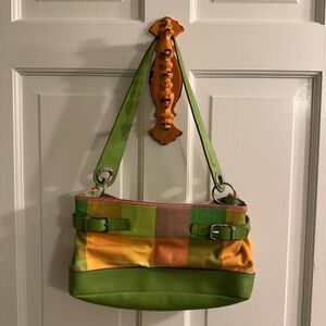 Tommy Hilfiger Green and Orange Checkered Shoulder Bag